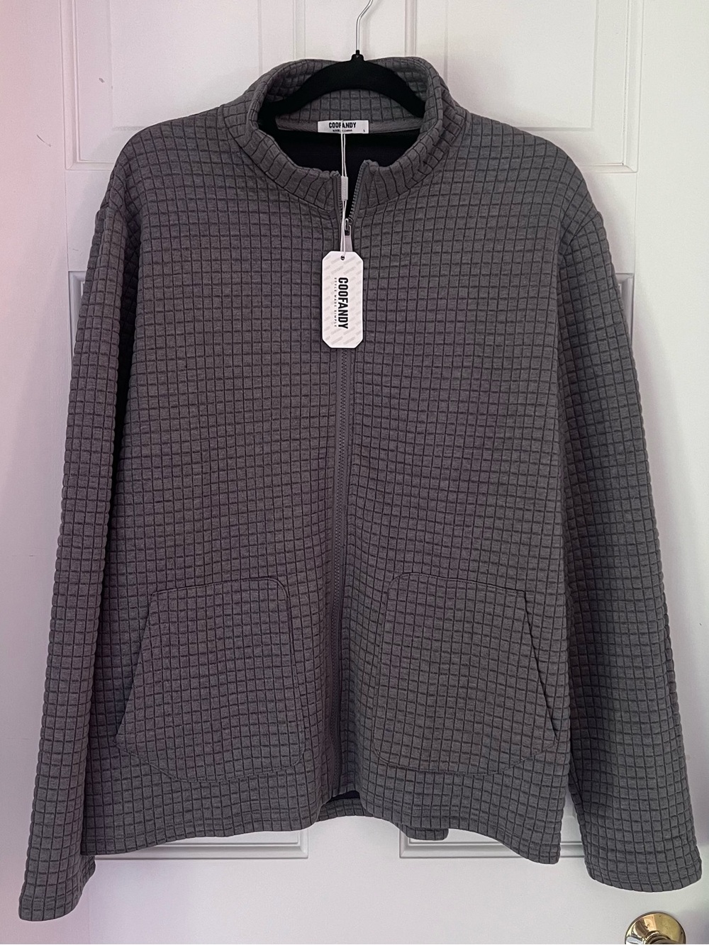 NEW Coofandy Gray Quilted Full-Zip Lightweight Jacket, Front Pockets, Size L